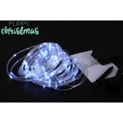 Instalatie luminoasa de Craciun tip furtun luminos, 100 LED-uri, 12 metri lungime, 8 programe, 2 metri prelungitor, sarma din cupru, incarcare solara, alb rece, Practicpentrucasa