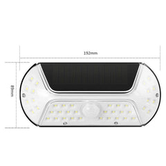 Aplica solara LED SMD pentru perete Practicpentrucasa, cu senzor de miscare, dreptunghiulara, IP44, luminozitate mare 40 LED-uri, 3.7V, 1200mah, autonomie 8 ore, 19.2 x 8.9 cm, alb rece