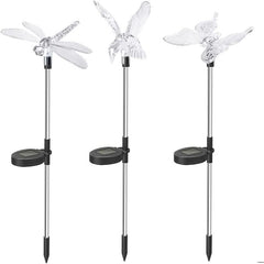 Set 3 Lampi Solare LED tip pasare-fluture-libelula, Inaltime 43 cm, Practicpentrucasa, Multicolor