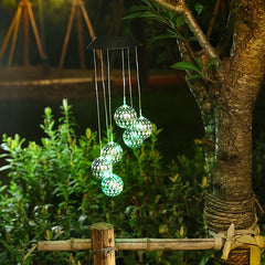 Lampa solara de tip decoratiune pentru gradina, Practicpentrucasa, model clopotel de vant, alb cald