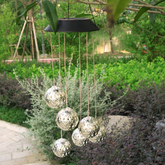 Lampa solara de tip decoratiune pentru gradina, Practicpentrucasa, model clopotel de vant, alb cald