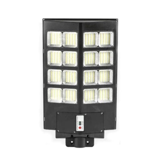 Lampa solara stradala Practicpentrucasa, cu telecomanda, senzor de miscare si lumina, suport prindere, 640 LED-uri, IP65, ABS, 20AH, 400W, temperatura culoare 6500K, 59.7x34.8x7.2 cm, autonomie 10-12 ore, negru