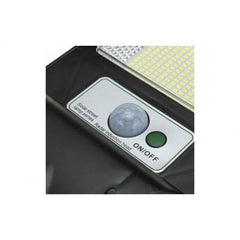 Lampa solara stradala Practicpentrucasa, cu telecomanda, senzor de miscare si lumina, suport prindere, 144 LED-uri, IP65, ABS, 8AH, 150W, temperatura culoare 6500K, 49.5x18.8x5 cm, F6006-150w, autonomie 10-12 ore, negru