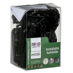 Instalatie Craciun, 20 metri, 200 de LED-uri, alb cald, cu energie solara, fir de cupru, liniar, interior/exterior, Practicpentrucasa