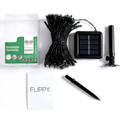 Instalatie Craciun, 20 metri, 200 de LED-uri, alb cald, cu energie solara, fir de cupru, liniar, interior/exterior, Practicpentrucasa