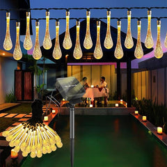 Instalatie Craciun, Tip Picaturi de apa, 20 Led-uri, 5 metri, Alb cald, Energie solara, Senzor de lumina, Practicpentrucasa