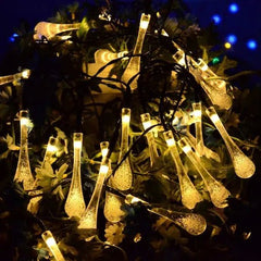 Instalatie Craciun, Tip Picaturi de apa, 20 Led-uri, 5 metri, Alb cald, Energie solara, Senzor de lumina, Practicpentrucasa