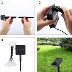 Instalatie Craciun, Tip Picaturi de apa, 20 Led-uri, 5 metri, Alb cald, Energie solara, Senzor de lumina, Practicpentrucasa