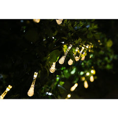 Instalatie Craciun, Tip Picaturi de apa, 20 Led-uri, 5 metri, Alb cald, Energie solara, Senzor de lumina, Practicpentrucasa