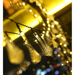 Instalatie Craciun, Tip Picaturi de apa, 20 Led-uri, 5 metri, Alb cald, Energie solara, Senzor de lumina, Practicpentrucasa