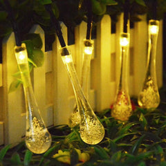 Instalatie Craciun, Tip Picaturi de apa, 20 Led-uri, 5 metri, Alb cald, Energie solara, Senzor de lumina, Practicpentrucasa