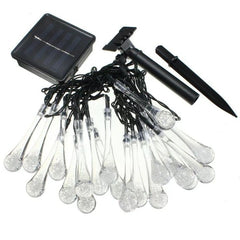 Instalatie Craciun, Tip Picaturi de apa, 20 Led-uri, 5 metri, Alb cald, Energie solara, Senzor de lumina, Practicpentrucasa