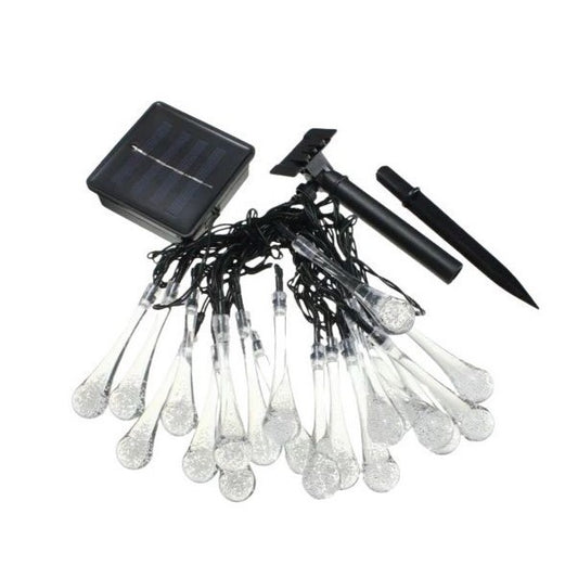 Instalatie Craciun, Tip Picaturi de apa, 20 Led-uri, 5 metri, Alb cald, Energie solara, Senzor de lumina, Practicpentrucasa