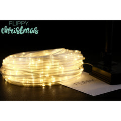 Instalatie luminoasa de Craciun tip furtun luminos, 300 LED-uri, 32 metri lungime, 8 programe, 2 metri prelungitor, sarma din cupru, incarcare solara, alb cald, Practicpentrucasa