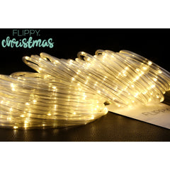 Instalatie luminoasa de Craciun tip furtun luminos, 300 LED-uri, 32 metri lungime, 8 programe, 2 metri prelungitor, sarma din cupru, incarcare solara, alb cald, Practicpentrucasa