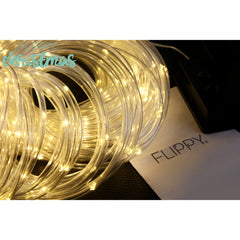 Instalatie luminoasa de Craciun tip furtun luminos, 300 LED-uri, 32 metri lungime, 8 programe, 2 metri prelungitor, sarma din cupru, incarcare solara, alb cald, Practicpentrucasa