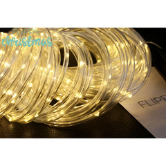 Instalatie luminoasa de Craciun tip furtun luminos, 300 LED-uri, 32 metri lungime, 8 programe, 2 metri prelungitor, sarma din cupru, incarcare solara, alb cald, Practicpentrucasa