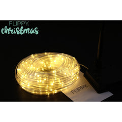 Instalatie luminoasa de Craciun tip furtun luminos, 300 LED-uri, 32 metri lungime, 8 programe, 2 metri prelungitor, sarma din cupru, incarcare solara, alb cald, Practicpentrucasa