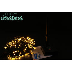 Instalatie luminoasa de Craciun cu LED, 300 LED-uri, 32 metri lungime, 8 programe, interior/exterior, incarcare solara, alb cald, Practicpentrucasa