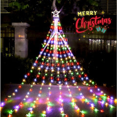 Instalatie luminoasa tip perdea pentru pomul de Craciun, cu stea luminoasa, 350 LED-uri, incarcare solara, interior/exterior, lumina multicolora, Tree Dazzler