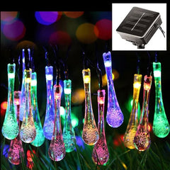 Instalatie Solara 6 m, 28 Led-uri cu Ornament tip picatura de apa, Liniara, Fir negru, Multicolor