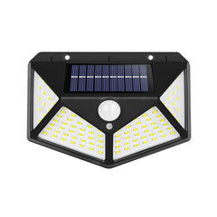 Lampa cu incarcare solara pentru exterior, 100 LED cu distanta de inductie, montaj pe perete, fara cabluri, cu 4 fete, Practicpentrucasa