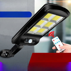 Lampa Solara De Exterior LED Practicpentrucasa, 36 cm x 11.5 cm, 2880 Lumeni 120 COB LED 24 W - echivalent 192 W bec incadescent, IP65, Senzor de Miscare, Senzor de Lumina, 6 Grile, Alb Rece