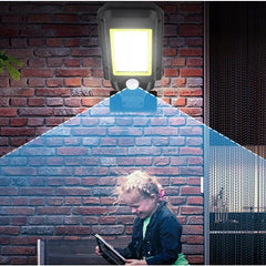 Lampa Solara De Exterior LED Practicpentrucasa, 36 cm x 11.5 cm, kit montare inclus, 2880 Lumeni 120 COB LED 24 W - echivalent 192 W bec incadescent, IP65, Senzor de Miscare, 3 moduri de iluminare, Senzor de Lumina, 10 Grile, Alb Rece