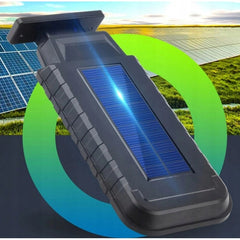 Lampa Solara De Exterior LED Practicpentrucasa, 36 cm x 11.5 cm, kit montare inclus, 2880 Lumeni 120 COB LED 24 W - echivalent 192 W bec incadescent, IP65, Senzor de Miscare, 3 moduri de iluminare, Senzor de Lumina, 10 Grile, Alb Rece