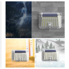 Lampa solara de perete Practicpentrucasa, 90 LED-uri SMD, senzor de miscare, IP65, 1200mAh, material ABS, lumina alb rece, alb