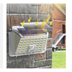 Lampa solara de perete Practicpentrucasa, 90 LED-uri SMD, senzor de miscare, IP65, 1200mAh, material ABS, lumina alb rece, alb