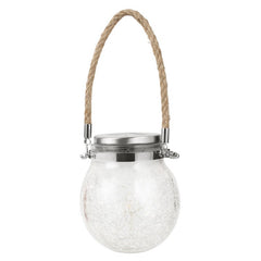 Lampa solara decorativa pentru exterior Practicpentrucasa, IP65, 20 LED-uri, 600mAh, 14 x 12 cm, cu agatatoare, model borcan rotund, alb cald