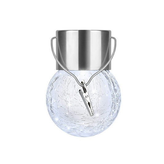 Lampa Solara Practicpentrucasa, LED, Tip Candelabru Mic, Cu Bila Din Sticla Crapata, Exterioara, Impermeabila, Iluminare 6-12 H, Alb