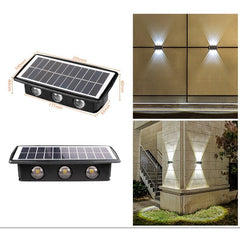 Lampa solara LED bidirectionala dreptunghiulara pentru perete Practicpentrucasa, 20.5x10 cm, 6 LED-uri, 5.5V, ABS, 500mAh, rezistent la apa IP65, alb rece