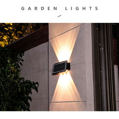 Lampa solara LED bidirectionala dreptunghiulara pentru perete Practicpentrucasa, 20.5x10 cm, 6 LED-uri, 5.5V, ABS, 500mAh, rezistent la apa IP65, alb cald