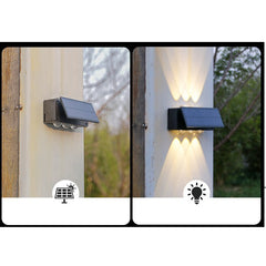Lampa solara LED bidirectionala Practicpentrucasa, cu panou ajustabil, comutator culoare lumina, pentru perete, scari, gradina, terasa, 16 x 6.5 cm, 6 LED-uri, material ABS, baterie 3.7 V, 1200mah, multicolor