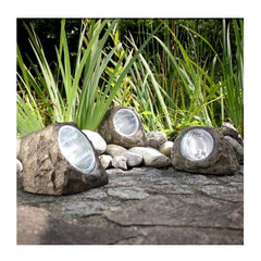 Lampa solara LED decorativa pentru gradina Practicpentrucasa, imitatie piatra, lumina puternica 4 LED-uri, 12 x 15 cm, material ABS, baterie Ni-MH, 600 mAh, panou solar 2V, lumina alb rece, gri