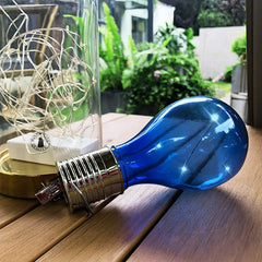 Lampa Solara LED Decorativa sub forma de Bulb, pentru exterior, suspendata, IP65, Ultron Albastru, Practicpentrucasa