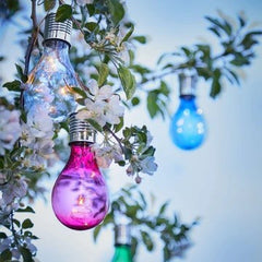 Lampa Solara LED Decorativa sub forma de Bulb, pentru exterior, suspendata, IP65, Ultron Rosu, Practicpentrucasa