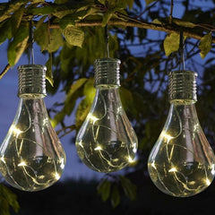 Lampa Solara LED Decorativa sub forma de Bulb, pentru exterior, suspendata, IP65, Ultron Transparent, lumina calda, Practicpentrucasa