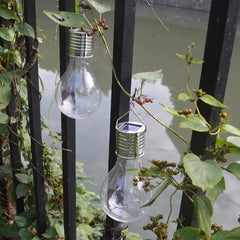 Lampa Solara LED Decorativa sub forma de Bulb, pentru exterior, suspendata, IP65, Ultron Transparent, lumina rece, Practicpentrucasa