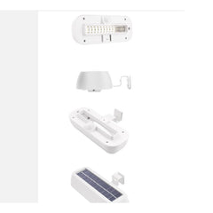 Lampa solara LED dreptunghiulara pentru perete Practicpentrucasa, 18 x 7 cm, senzor miscare, 6V, ABS, 2200mAh, rezistent la apa, culoare lumina alb rece, alb
