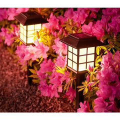 Set 2 Lampa solara Led pentru gradina, Tip felinar, Practicpentrucasa, Alb cald