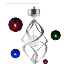 Lampa solara LED RGB spirala pentru gradina/terasa Practicpentrucasa, se roteste de la vant, 35 x 5.5 cm, rezistenta la apa, 2V, 600 mAh, multicolor