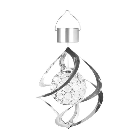 Lampa solara LED RGB spirala pentru gradina/terasa Practicpentrucasa, se roteste de la vant, 35 x 5.5 cm, rezistenta la apa, tip glob de cristal, 2V, 600 mAh, multicolor