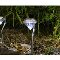 Lampa solara LED tip Diamant pentru gradina Practicpentrucasa, inaltime 30 cm, 2V, ABS, 600mAh, alb rece