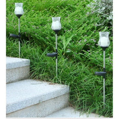 Lampa solara LED tip Lalea pentru gradina Practicpentrucasa, inaltime 55 cm,  material sticla si ABS, 2V, ABS, 600mAh, alb cald