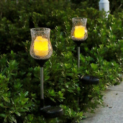 Lampa solara LED tip Lalea pentru gradina Practicpentrucasa, inaltime 55 cm,  material sticla si ABS, 2V, ABS, 600mAh, alb cald