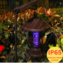 Lampa solara pentru gradina, anti-insecte, tantari, muste, UV, LED, material ABS, putere 5W, 1.2 V, autonomie 8 ore, 2 moduri de functionare, IP65, electric shock 380 volti, 30 x 19.5 cm, maro