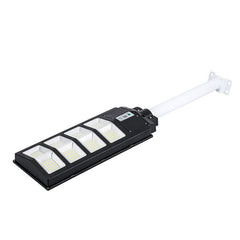 Lampa solara stradala Practicpentrucasa, cu telecomanda, senzor de miscare si lumina, suport prindere, 180 LED-uri, IP65, ABS, 10AH, 200W, temperatura culoare 6500K, 59.5x23.8x6.8 cm, autonomie 10-12 ore, negru